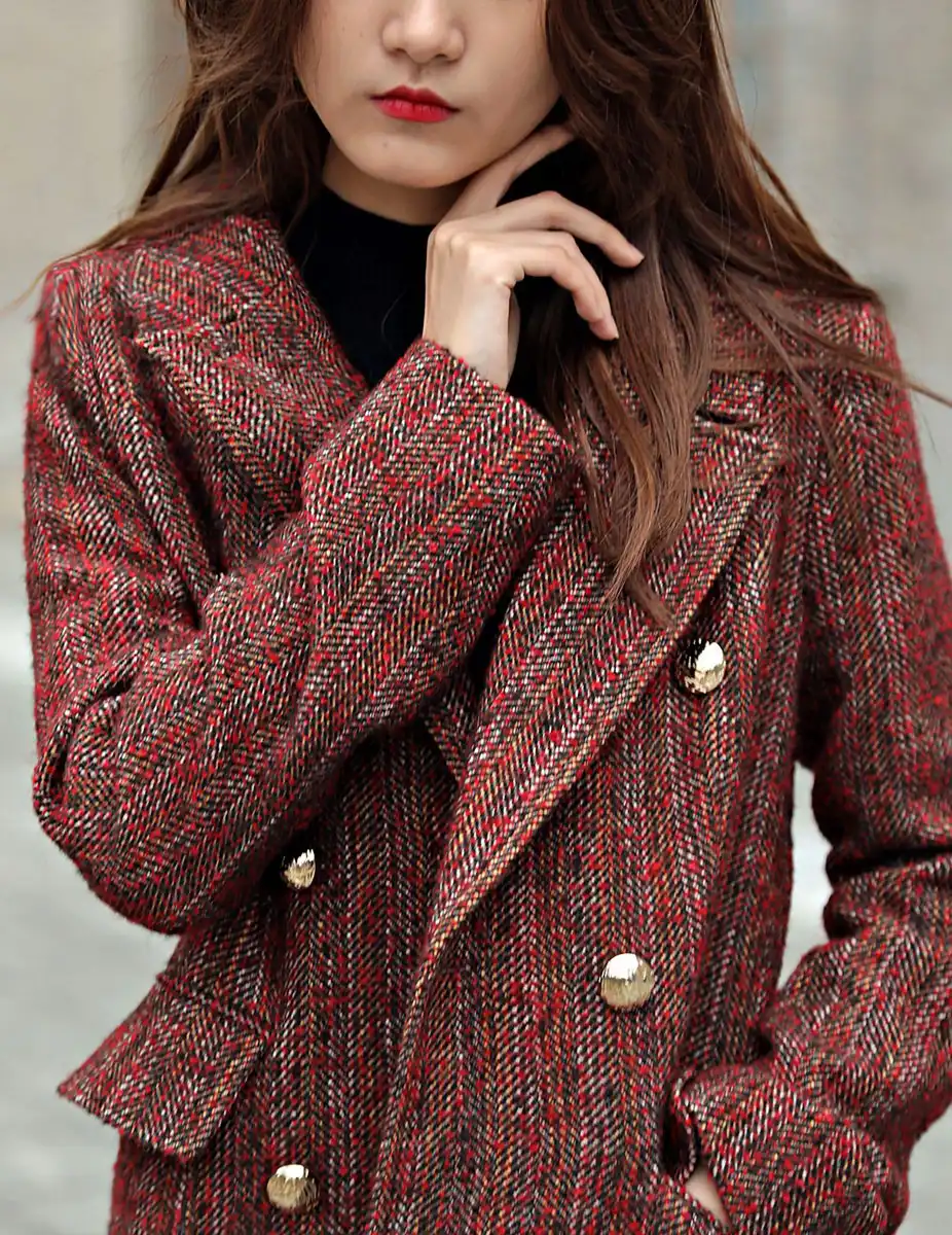 全羊毛人字呢收腰长大衣