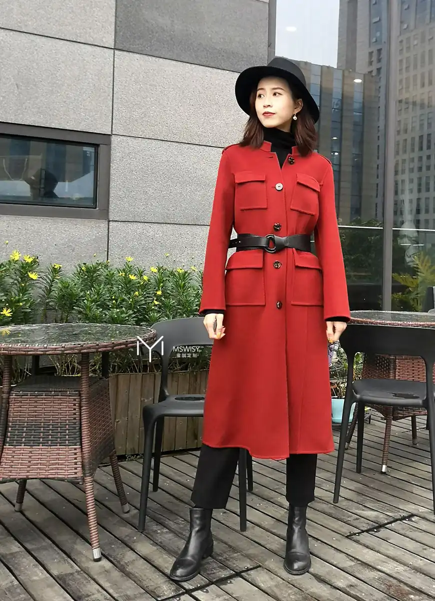 肩章收腰帅气双面羊绒大衣