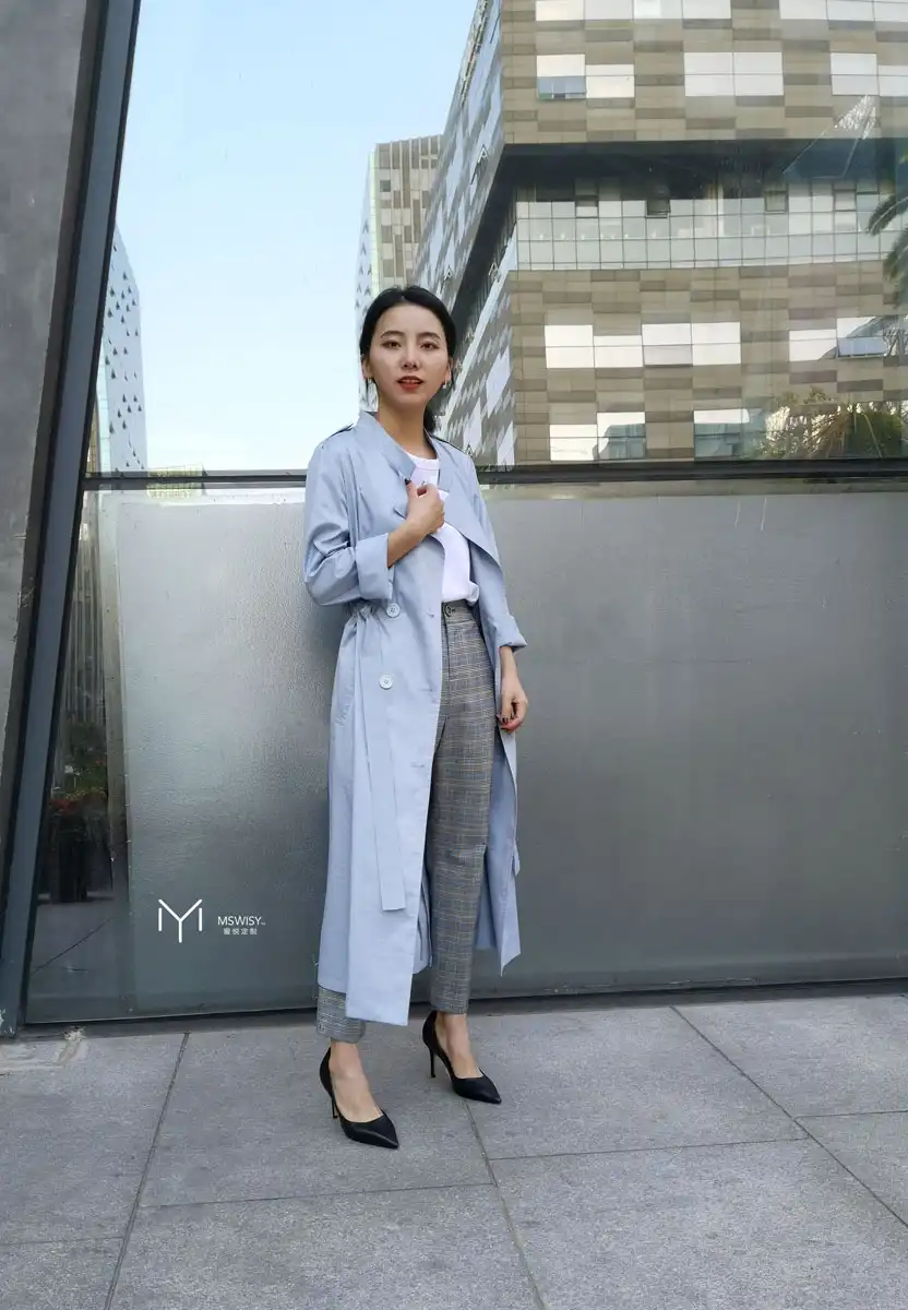 立领收腰加长H型风衣