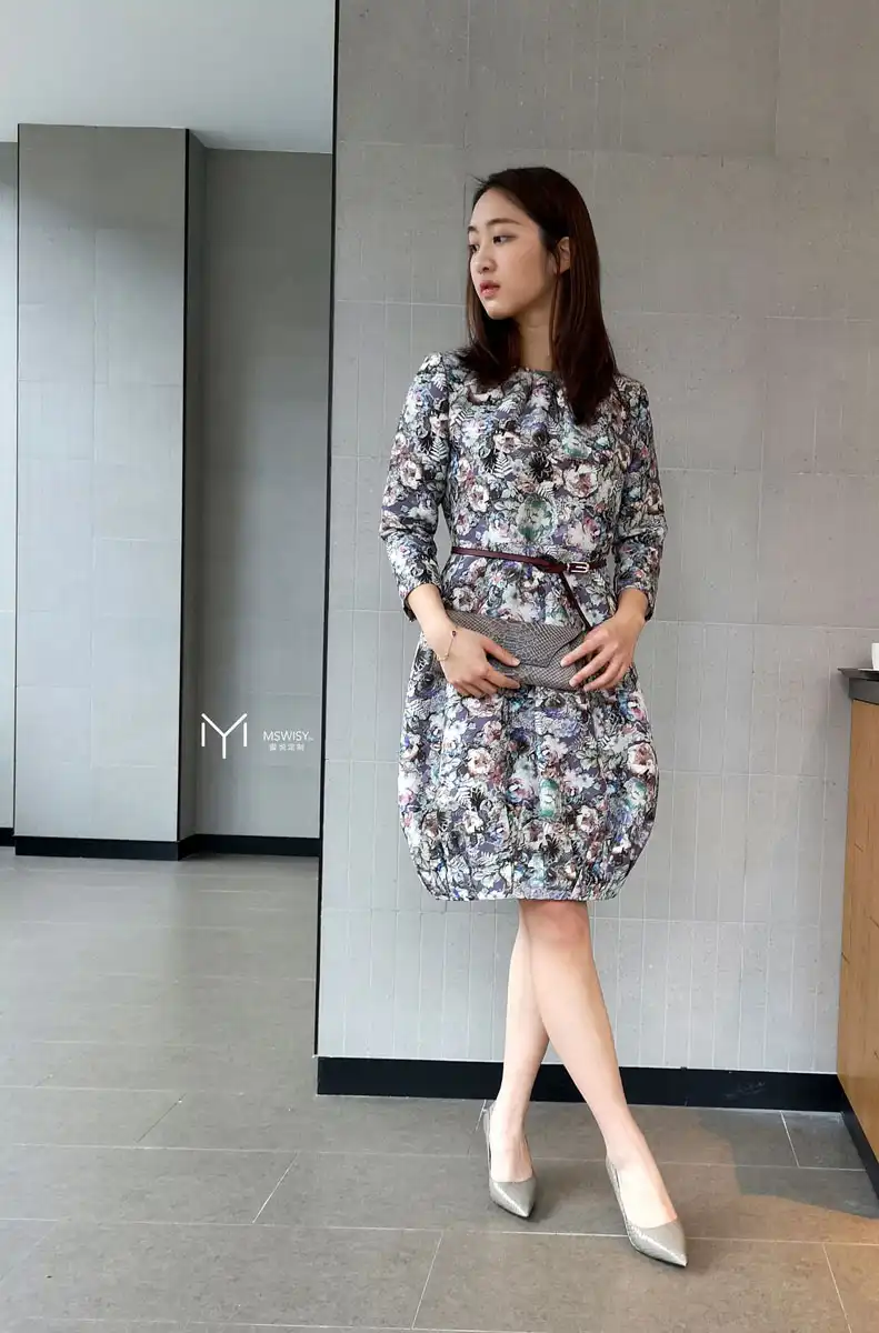 真丝花苞连衣裙