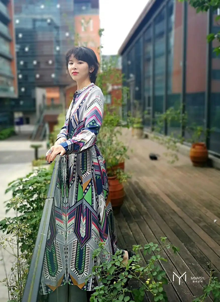 真丝宽松碎花长袖衬衫裙