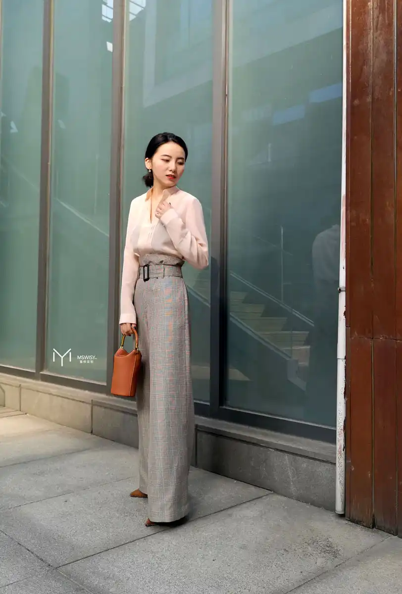 毛呢高腰复古阔腿裤