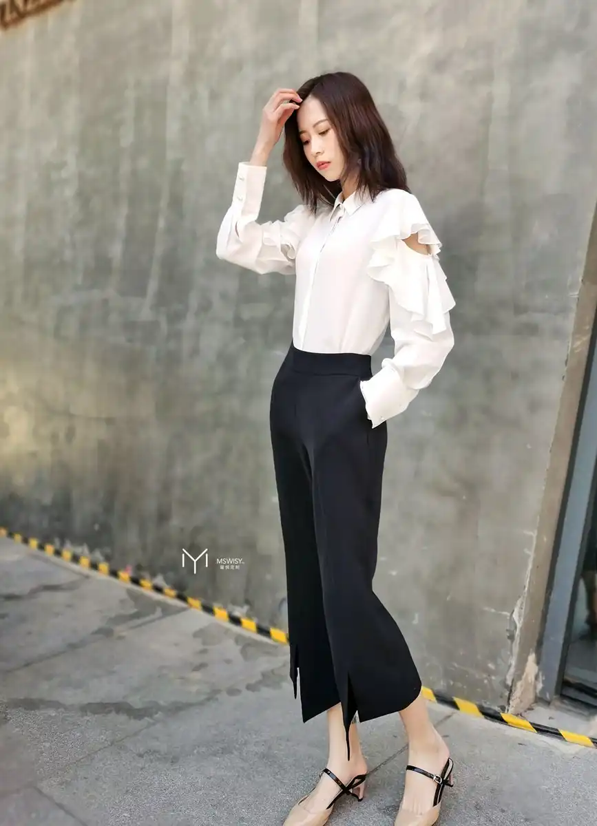 露肩重磅真丝长袖衬衣