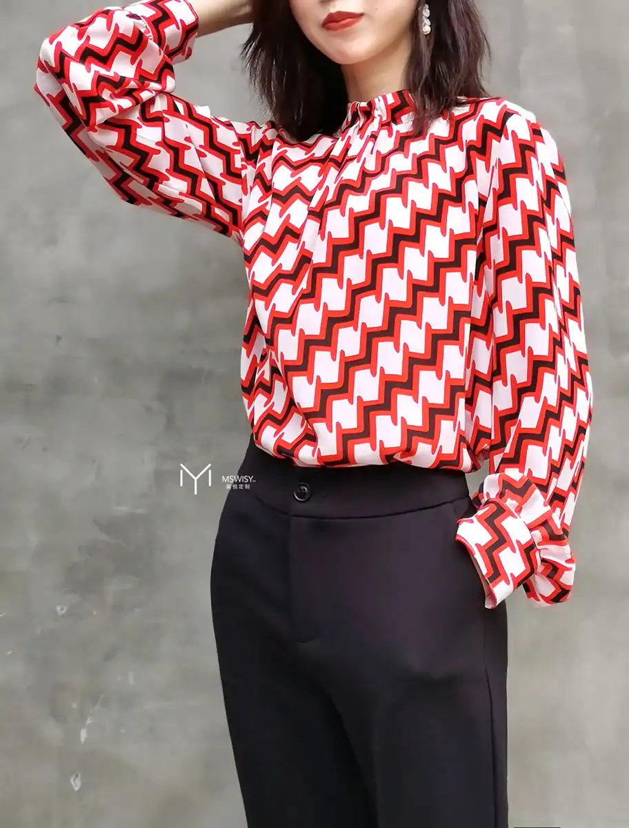 重磅立领套头前褶皱衬衣