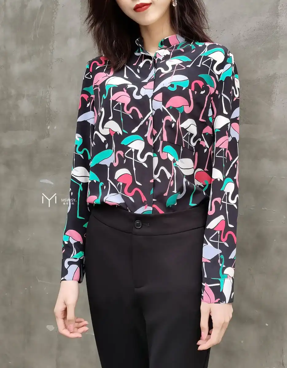 真丝简约小立领衬衣