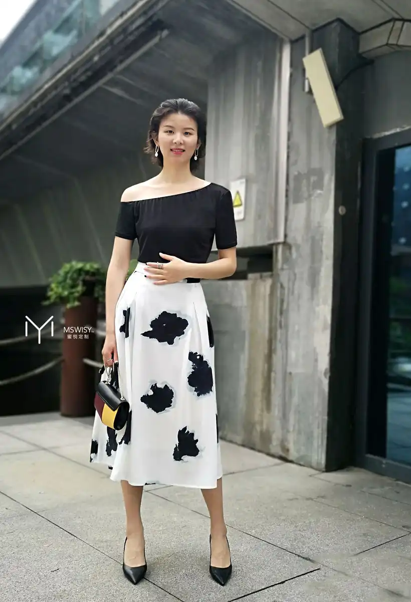 水墨麻段大摆半身裙